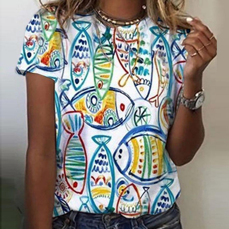 Cute Cartoon Print Short Sleeve Top