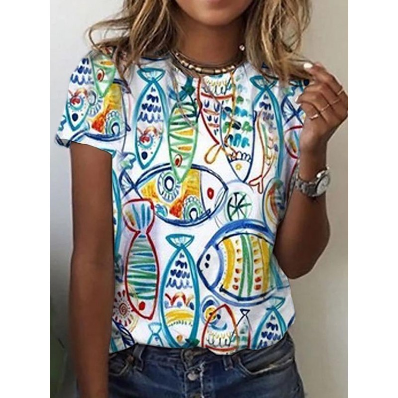 Cute Cartoon Print Short Sleeve Top