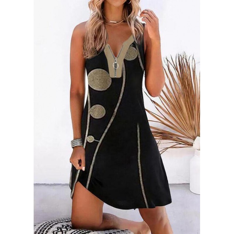 Irregular Print Sleeveless Mini Dress