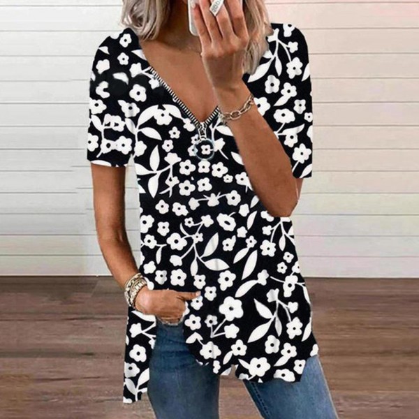 Chic V-Neck Short Sleeve Floral Top