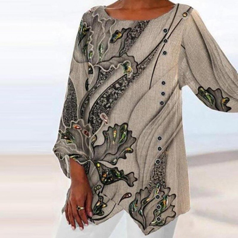 Fashionable Round Neck Abstract Print Top