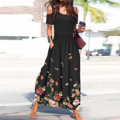 Stylish Floral Short Sleeve Maxi Dress