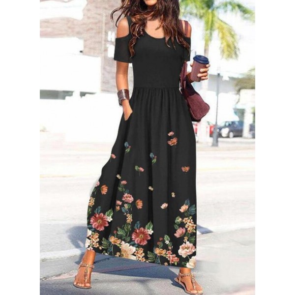 Stylish Floral Short Sleeve Maxi Dress