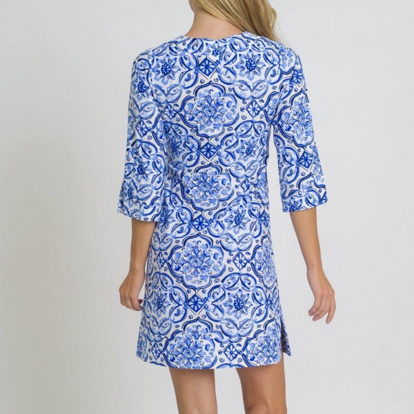 Elegant Blue Print Mini Dress