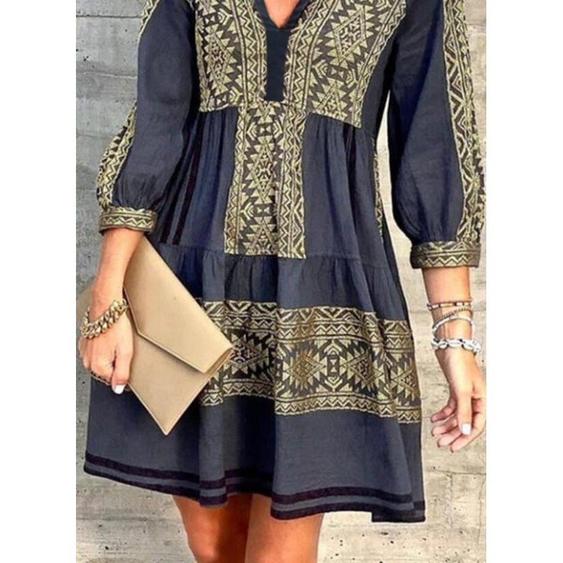 Elegant Print 3/4 Sleeve Mini Dress