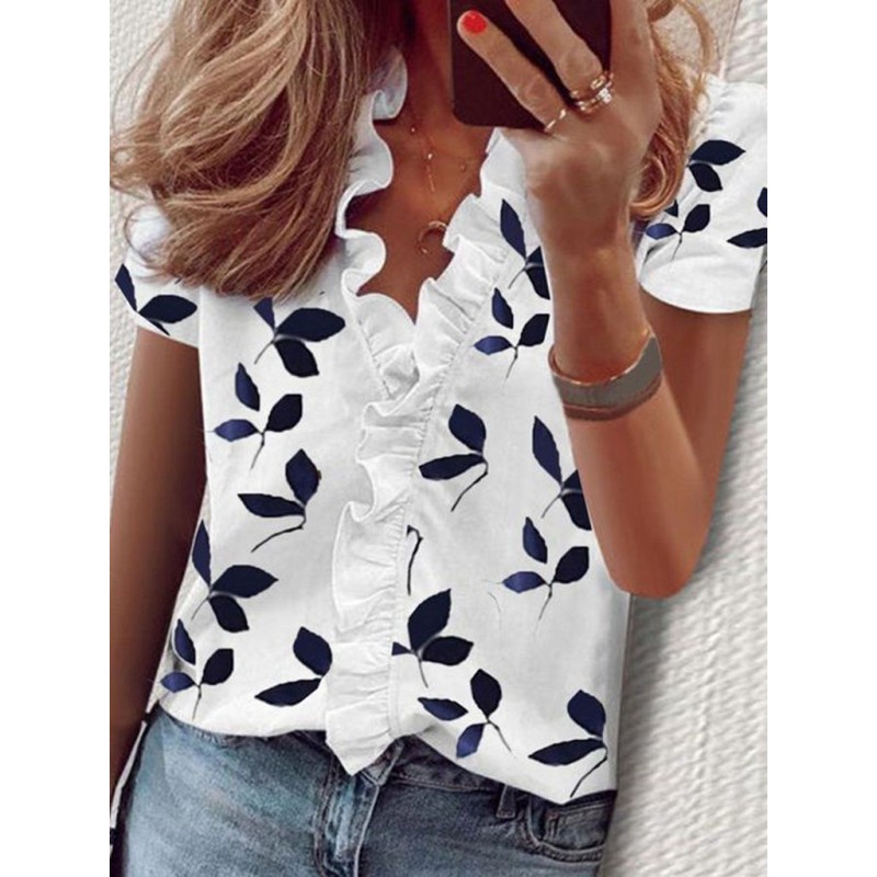 Elegant Print Short Sleeve Top