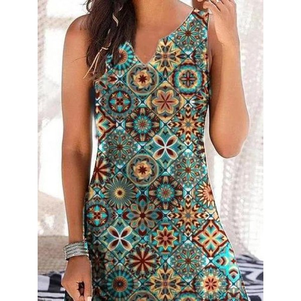 Vintage Print Sleeveless Mini Dress