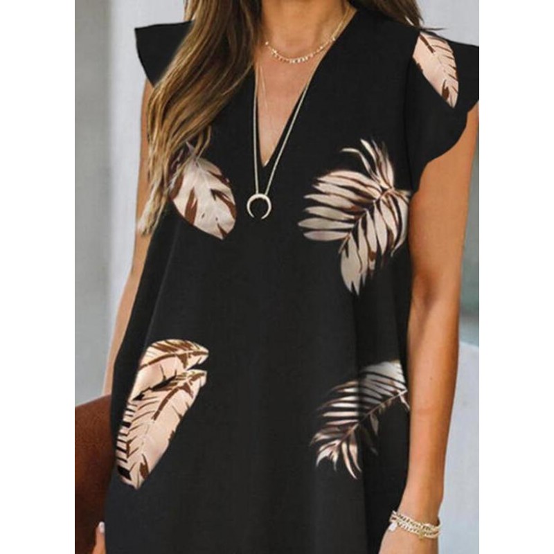 Chic Leaf Print Sleeveless Mini Dress