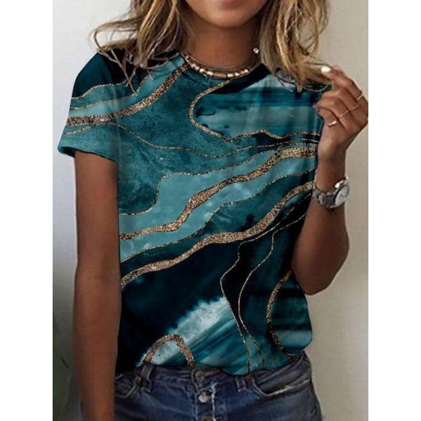 Stylish Round Neck Short Sleeve Print Top