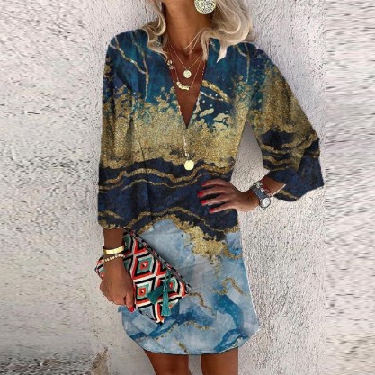 Abstract Print Long Sleeve Mini Dress