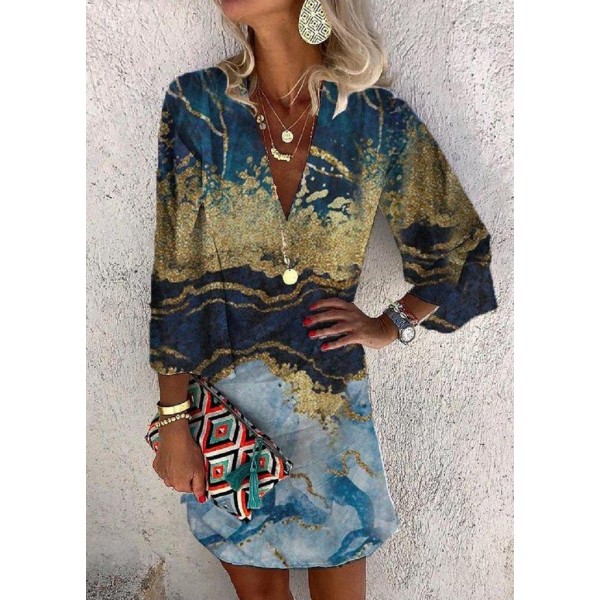 Abstract Print Long Sleeve Mini Dress