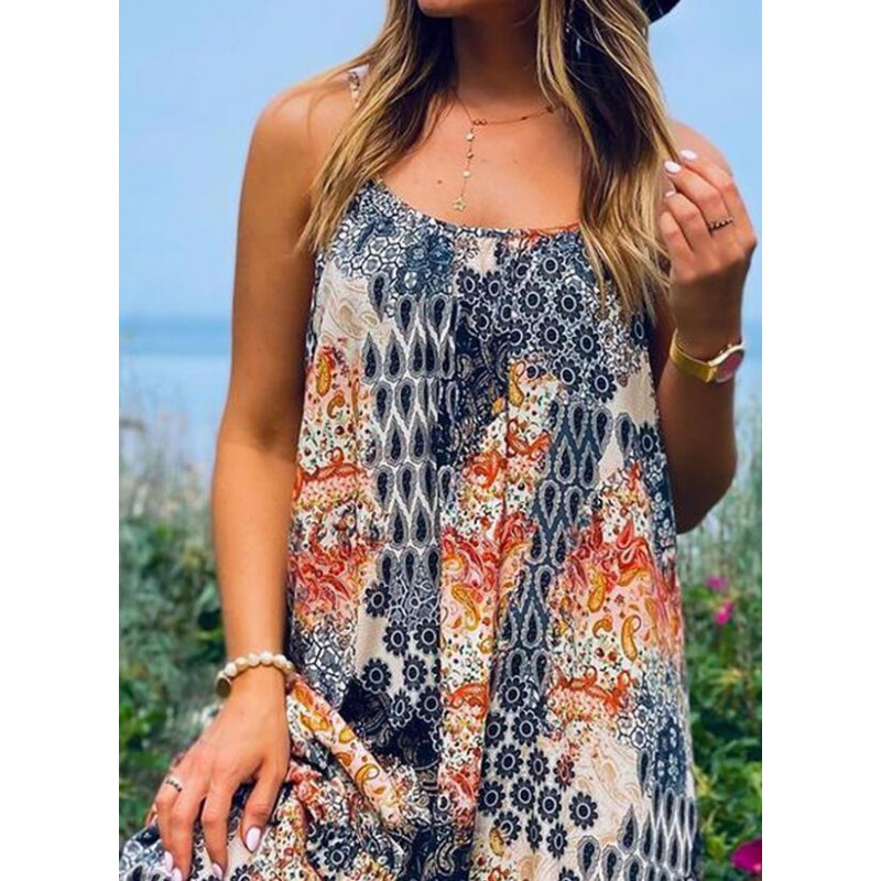 Boho Print Straps A-Line Maxi Dress