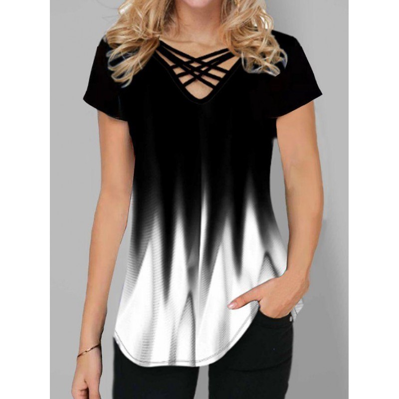 Casual V-Neck Print Tee