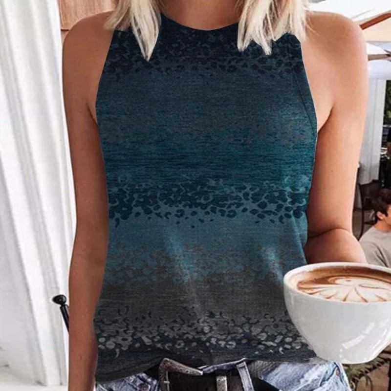 Comfy Round Neck Print Sleeveless Top