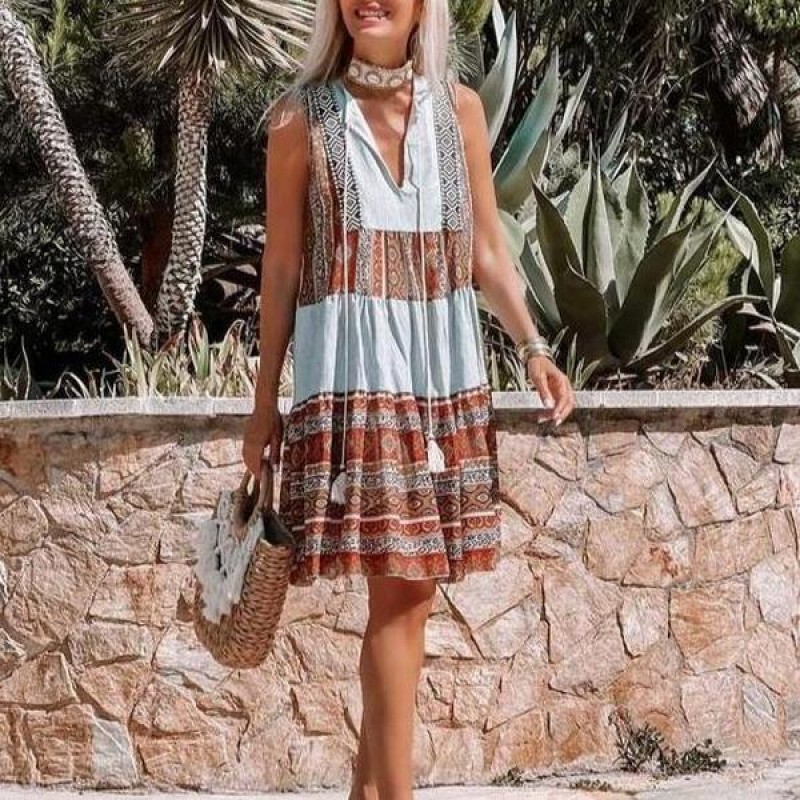 Fashion Print Sleeveless Mini Dress