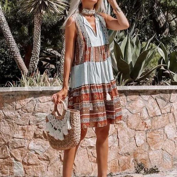 Fashion Print Sleeveless Mini Dress