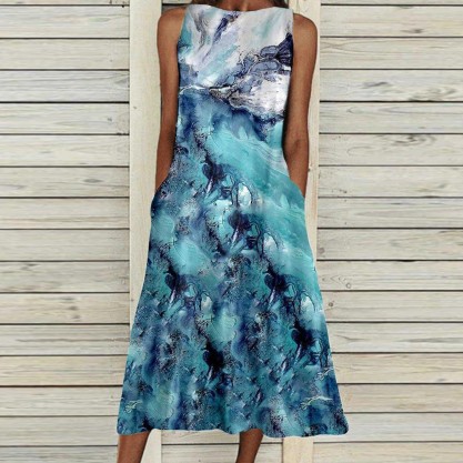 Groovy Print Sleeveless Midi Dress