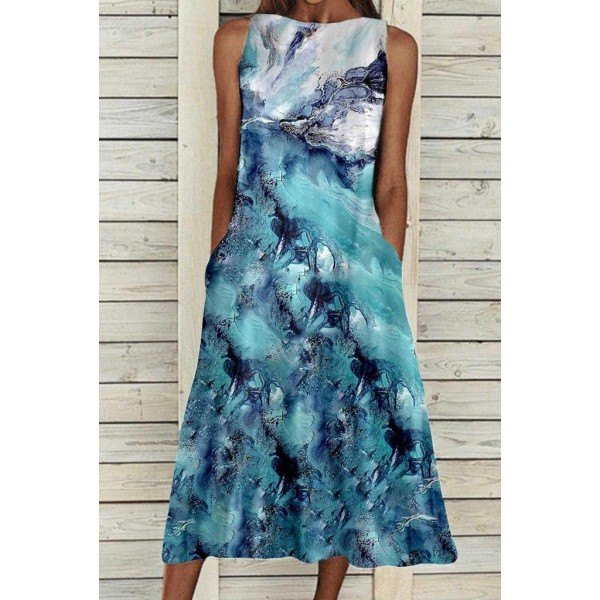 Groovy Print Sleeveless Midi Dress