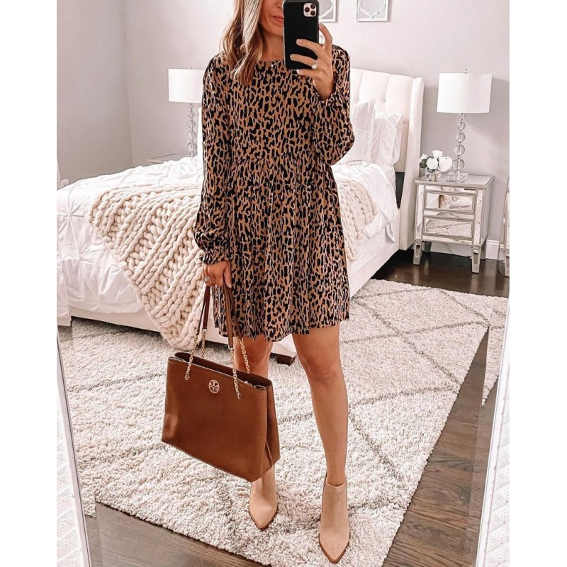 Wild Leopard Print Long Sleeve Mini Dress