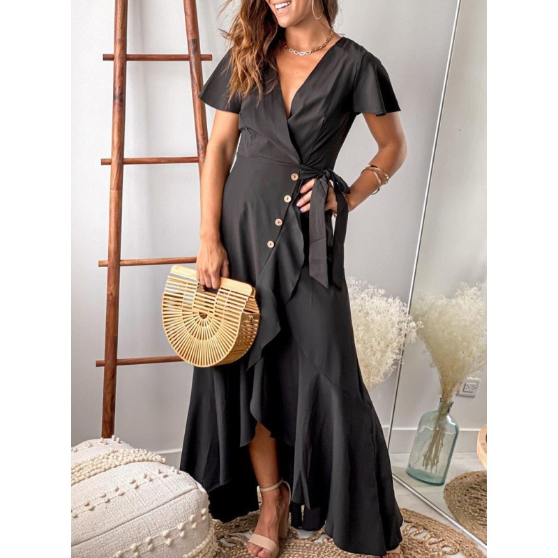 Classy Plain Short Sleeve Maxi Dress