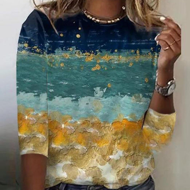 Basic Print 3/4 Sleeve Top