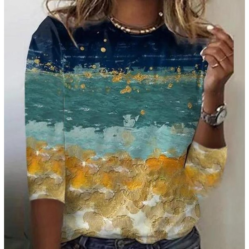 Basic Print 3/4 Sleeve Top