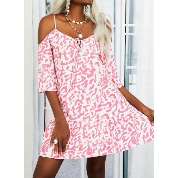 Sweet Pink Print Short Sleeve Mini Dress