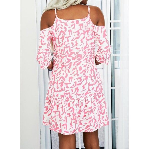 Sweet Pink Print Short Sleeve Mini Dress