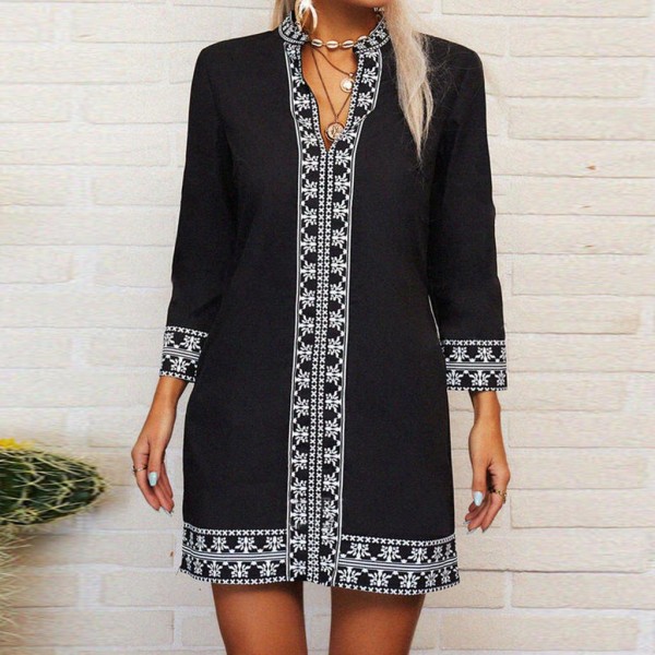 Boho Long Sleeve Print Mini Dress