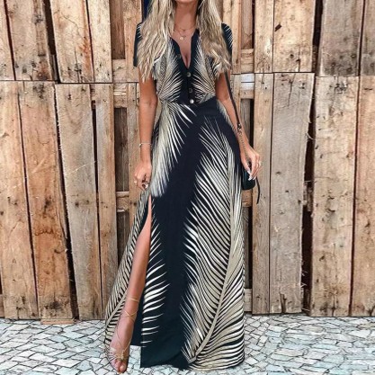 Glamorous Print Short Sleeve Maxi Dress