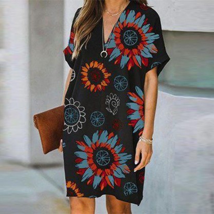 Elegant V-Neck Short Sleeve Mini Dress