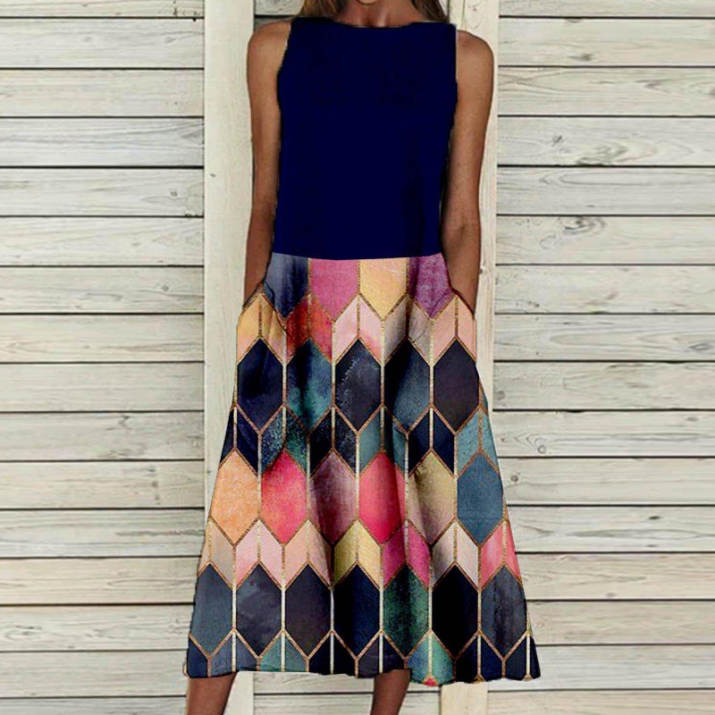 Groovy Print Sleeveless Midi Dress