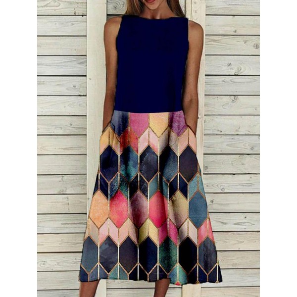 Groovy Print Sleeveless Midi Dress