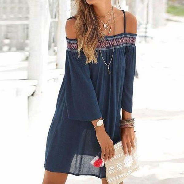 Stylish Print 3/4 Sleeve Mini Dress