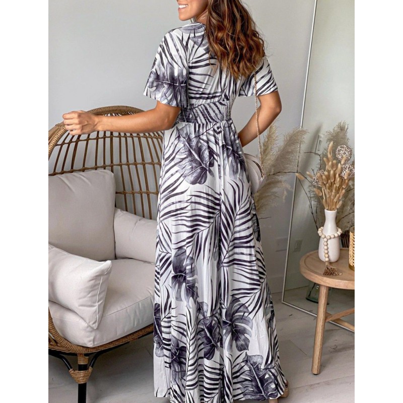 Stylish Print Short Sleeve Maxi Dress