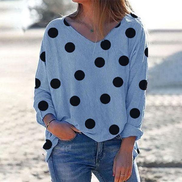 Comfy Polka Dot Print Long Sleeve Top