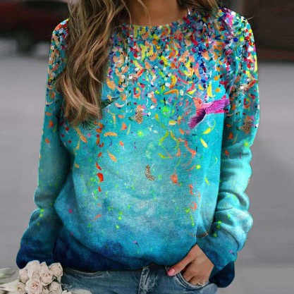 Classy Print Round Neck Long Sleeve Top