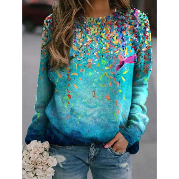 Classy Print Round Neck Long Sleeve Top