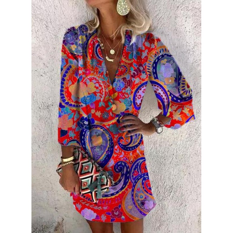 Showy Print 3/4 Sleeve Mini Dress