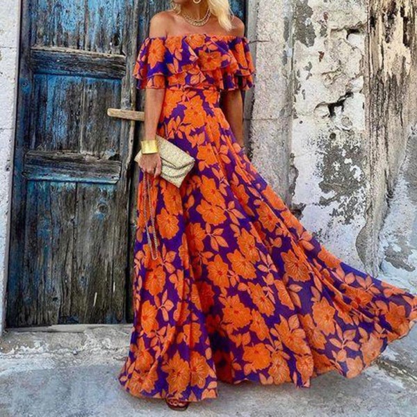 Stylish Print Short Sleeve Maxi Dress