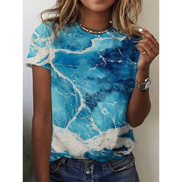 Chic Print Round Neck Short Sleeve Top