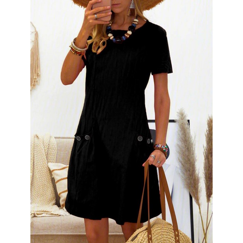 Classy Plain Short Sleeve Mini Dress