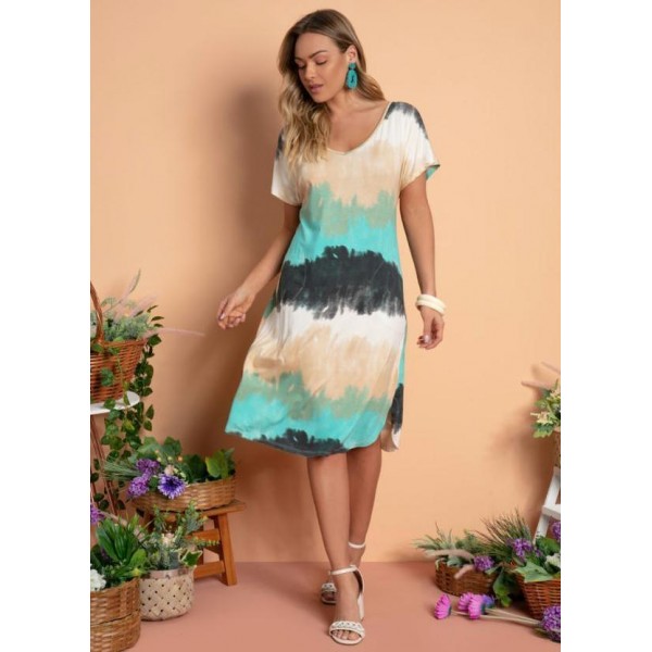 Elegant Print Short Sleeve Midi Dress