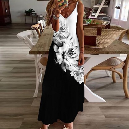 Casual Print Sleeveless Maxi Dress