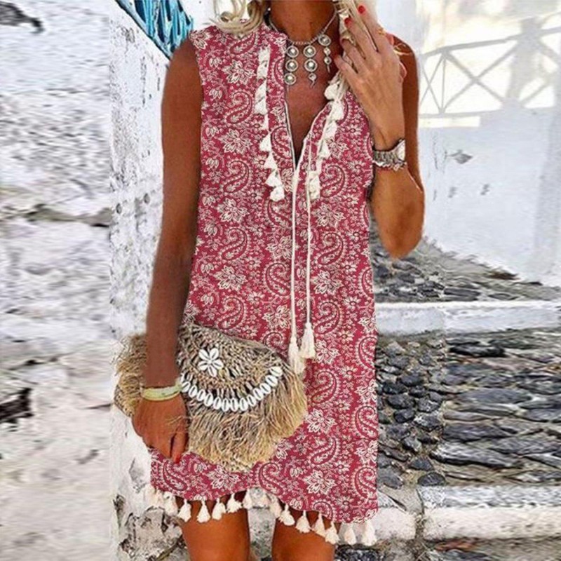 Elegant Print Sleeveless Mini Dress