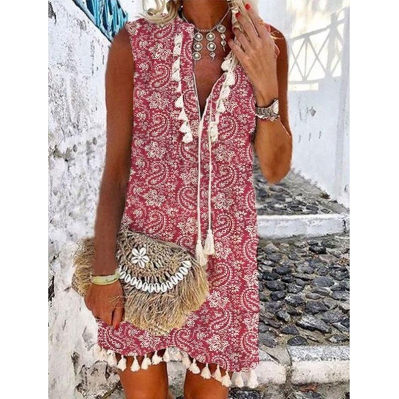 Elegant Print Sleeveless Mini Dress