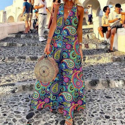 Modern Print Sleeveless Maxi Dress