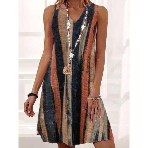 Casual Print Sleeveless Mini Dress