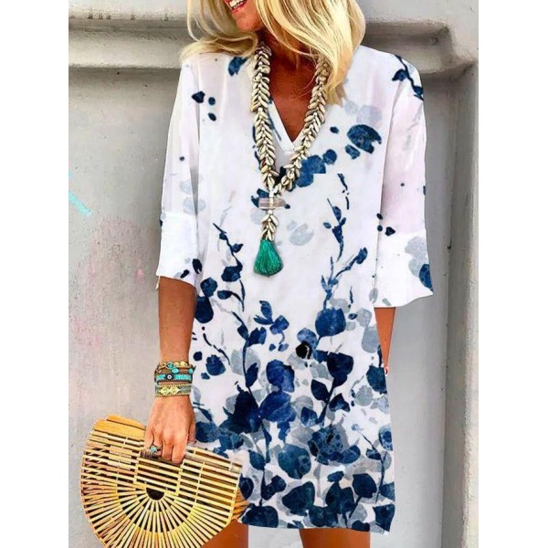 Elegant Print 3/4 Sleeve Mini Dress