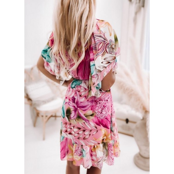 Sweet Print Short Sleeve Mini Dress